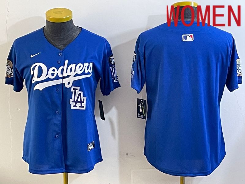 Women Los Angeles Dodgers blank 2024 World series patch blue jersey 202411289